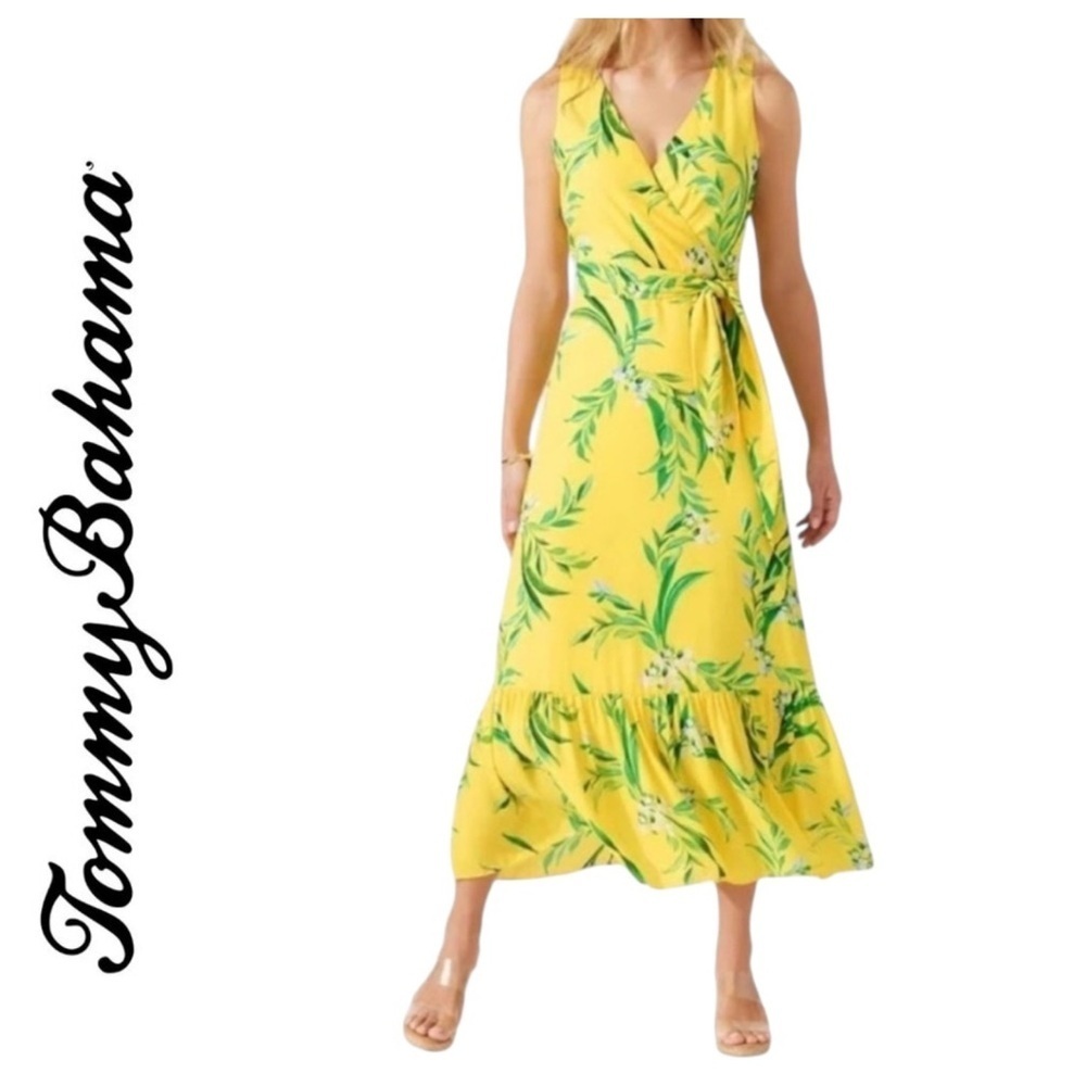 Tommy Bahama Floral Glow Tie Maxi Dress Size 10 Coastal Grandma